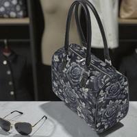 Gothic Black Rose Leather Bag - Dark Floral Travel Bag with Handles - Elegant Gray Roses Bag - Victorian Gothic Fashion Handbag | Free Ship - Thumbnail 2