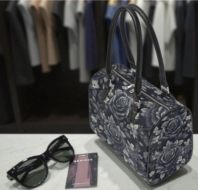 Gothic Black Rose Leather Bag - Dark Floral Travel Bag with Handles - Elegant Gray Roses Bag - Victorian Gothic Fashion Handbag | Free Ship