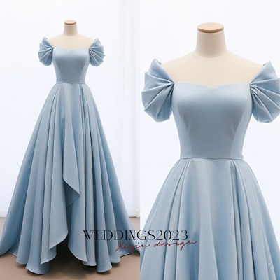 A-line sweetheart neck satin blue long prom dress, blue long formal dress