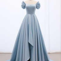 A-Line Sweetheart Neck Satin Blue Long Prom Dress, Blue Long Formal Dress - Thumbnail 2