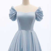 A-Line Sweetheart Neck Satin Blue Long Prom Dress, Blue Long Formal Dress - Thumbnail 1