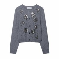 Street Fashion Casual Beaded Knitted Cardigan Jacket - Thumbnail 1