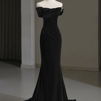 Mermaid Velvet Burgundy Long Prom Dress, Burgundy Long Formal Dress - Thumbnail 3