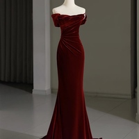 Mermaid Velvet Burgundy Long Prom Dress, Burgundy Long Formal Dress - Thumbnail 4