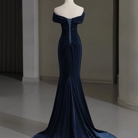 Mermaid Velvet Burgundy Long Prom Dress, Burgundy Long Formal Dress - Thumbnail 5