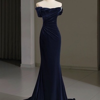 Mermaid Velvet Burgundy Long Prom Dress, Burgundy Long Formal Dress - Thumbnail 6