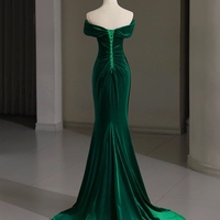 Mermaid Velvet Burgundy Long Prom Dress, Burgundy Long Formal Dress - Thumbnail 2