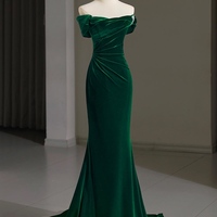 Mermaid Velvet Burgundy Long Prom Dress, Burgundy Long Formal Dress - Thumbnail 1