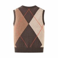 Versatile jacquard diamond knitted vest - Thumbnail 2