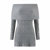 French casual classic one-shoulder sweater dress - Thumbnail 1