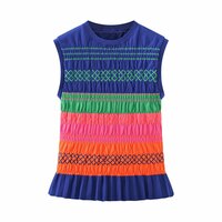 Fashionable color-block honeycomb sleeveless knitted top - Thumbnail 1