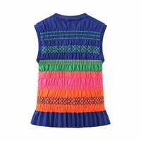 Fashionable color-block honeycomb sleeveless knitted top - Thumbnail 2