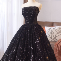 Black Sequins Long A-Line Prom Evening Gown - Thumbnail 3