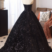 Black Sequins Long A-Line Prom Evening Gown - Thumbnail 4