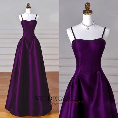 Simple A-Line Dark Purple Satin Long Prom Dress, Dark Purple Long Formal Dress