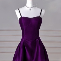 Simple A-Line Dark Purple Satin Long Prom Dress, Dark Purple Long Formal Dress - Thumbnail 2