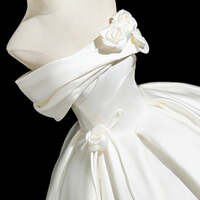 Simple Ivory Appliques Satin Floor-Length / Long Wedding Dresses  Ball Gown Off-The-Shoulder Short Sleeve Backless - Thumbnail 3