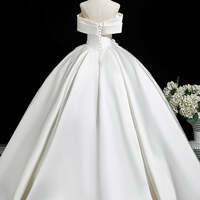 Simple Ivory Appliques Satin Floor-Length / Long Wedding Dresses  Ball Gown Off-The-Shoulder Short Sleeve Backless - Thumbnail 2