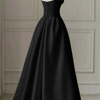 Black White A Line Long Prom Dresses, Long Black White Formal Evening Dresses - Thumbnail 2