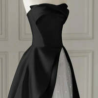 Black White A Line Long Prom Dresses, Long Black White Formal Evening Dresses - Thumbnail 4