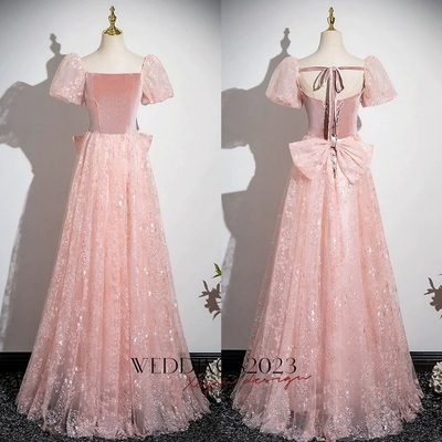 Pink long formal dress,a-line tulle lace velvet pink long prom dress 