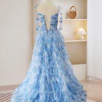 Blue Long Formal Dress,A-Line Tulle Blue Long Prom Dress - Thumbnail 3