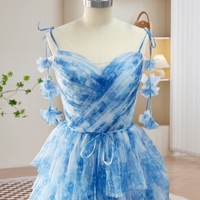 Blue Long Formal Dress,A-Line Tulle Blue Long Prom Dress - Thumbnail 2