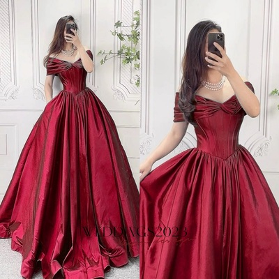 Elegant Burgundy A-Line Off-Shoulder Prom Dress, Long Formal Evening Gown