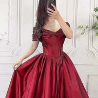 Elegant Burgundy A-Line Off-Shoulder Prom Dress, Long Formal Evening Gown - Thumbnail 2