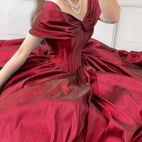 Elegant Burgundy A-Line Off-Shoulder Prom Dress, Long Formal Evening Gown - Thumbnail 3