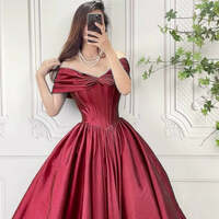 Elegant Burgundy A-Line Off-Shoulder Prom Dress, Long Formal Evening Gown - Thumbnail 4
