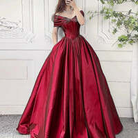 Elegant Burgundy A-Line Off-Shoulder Prom Dress, Long Formal Evening Gown - Thumbnail 1