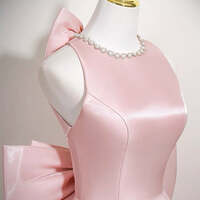 Lovely Pink Satin Prom Dresses Ball Gown Square Neckline Sleeveless Backless Bow Floor-Length / Long Formal Dresses - Thumbnail 5