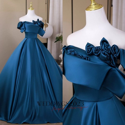 Blue Long Formal Dress,A-Line Satin Blue Long Prom Dress