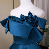 Blue Long Formal Dress,A-Line Satin Blue Long Prom Dress - Thumbnail 4