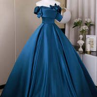 Blue Long Formal Dress,A-Line Satin Blue Long Prom Dress - Thumbnail 1
