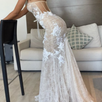 Off Shoulder Wedding Gown Bridal Dresses with 3D Flowers - Thumbnail 4