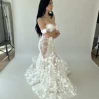 Off Shoulder Wedding Gown Bridal Dresses with 3D Flowers - Thumbnail 5