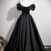 Black Prom Dresses Ball Gown Off-The-Shoulder Puffy Short Sleeve Backless Floor-Length / Long Prom Formal Dresses - Thumbnail 6