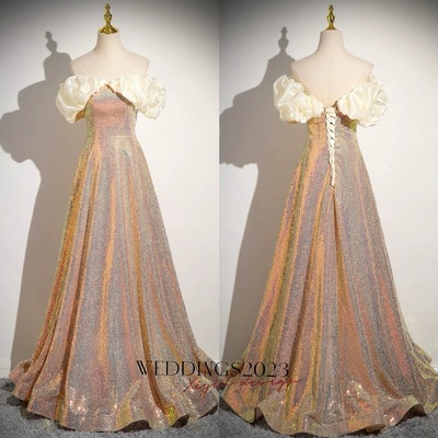 Sparkly sequins long prom dress, a-line off the shoulder long graduation dress