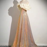 Sparkly Sequins Long Prom Dress, A-Line Off the Shoulder Long Graduation Dress - Thumbnail 1