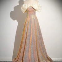 Sparkly Sequins Long Prom Dress, A-Line Off the Shoulder Long Graduation Dress - Thumbnail 5