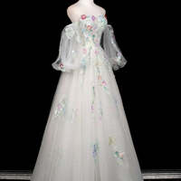 Beautiful Tulle Sequins Long Prom Dress, White Off the Shoulder Formal Dress - Thumbnail 4