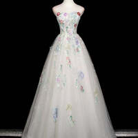 Beautiful Tulle Sequins Long Prom Dress, White Off the Shoulder Formal Dress - Thumbnail 2