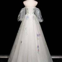 Beautiful Tulle Sequins Long Prom Dress, White Off the Shoulder Formal Dress - Thumbnail 3