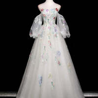 Beautiful Tulle Sequins Long Prom Dress, White Off the Shoulder Formal Dress - Thumbnail 1