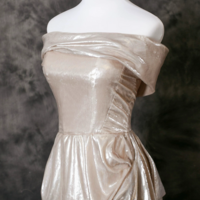 Champagne A-Line Off Shoulder  Long Prom Dress, Champagne Long Formal Dress - Thumbnail 5