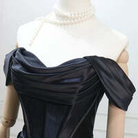 Black Mermaid Satin Off Shoulder Long Evening Dress, Black Satin Formal Dress Party Dress - Thumbnail 3