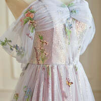 Flower Fairy Candy Pink Floral Sequins Prom Dresses Lace Homecoming Sleeveless A-Line / Princess Formal Dresses - Thumbnail 3