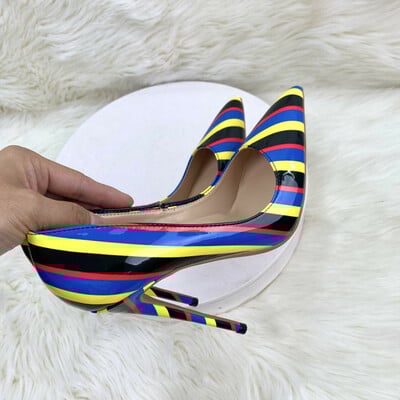Colorful striped high heels 12cm